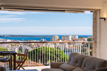 Elegant living room with panoramic sea view over Cannes and the French Riviera