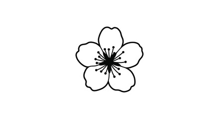 Simple black and white illustration of a five petal flower blossom