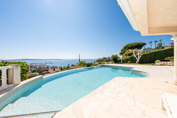 Infinity pool with panoramic sea view in Mediterranean villa