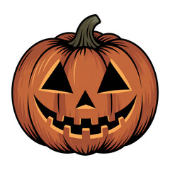 Spooky Halloween Jack-o- Lantern Pumpkin with Carved Face and Stem Keywords: Halloween, pumpkin, jack-o-lantern, spooky isolated on a transparent background
