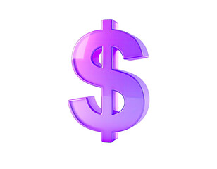 Glossy purple dollar sign floats against a stark black background
