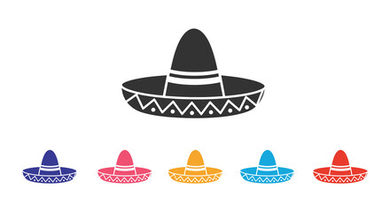 A collection of colorful sombrero icons on a white background