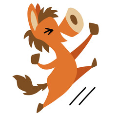 手描きのゆるい馬キャラクター(年賀、午年、やった！、ガッツポーズ)