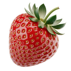 Ripe Red Strawberry with Green Leaves and Stem on White Background Keywords: strawberry, fruit, red, green, leaves, stem isolated on a transparent background