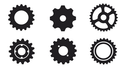 Black and white illustration of assorted mechanical gears and sprockets