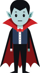 Cartoon Vector Illustration of a Spooky Vampire with Flowing Cape for Halloween