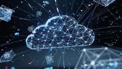 A digital cloud of connected data floating amidst transparent geometric forms - Powered by Adobe