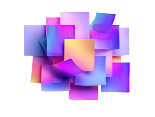 Abstract composition of overlapping, vibrant, colorful, square shapes