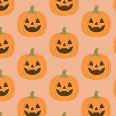 Vector seamless Halloween pattern featuring pumpkins. Perfect for seasonal design, holiday decorations, party invitations, wrapping paper, textile, posters, greeting cards, and festive backgrounds