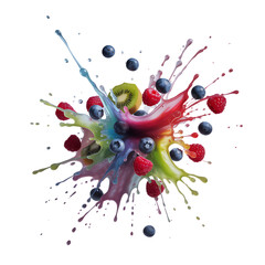 Colorful fruit splash with blueberries raspberries and kiwi
