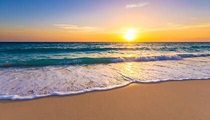Obraz premium Golden sunset over tranquil beach (1)