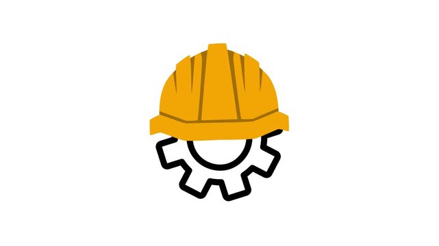 Gear and helmet icon vector logo animation, industrial and safety concept, engineering, construction, machinery, protection, mechanical design, animated symbol for apps, websites, and presentations.