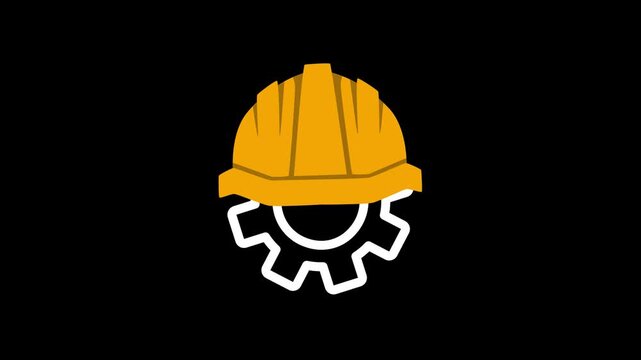 Gear and helmet icon vector logo animation, industrial and safety concept, engineering, construction, machinery, protection, mechanical design, animated symbol for apps, websites, and presentations.