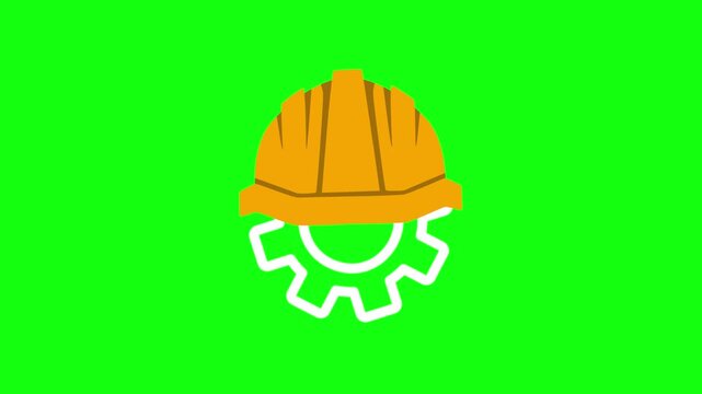 Gear and helmet icon vector logo animation, industrial and safety concept, engineering, construction, machinery, protection, mechanical design, animated symbol for apps, websites, and presentations.