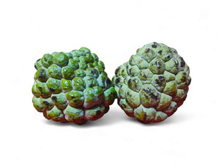 Two Ripe Custard Apples Isolated on White