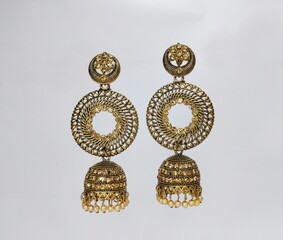 Intricate Gold Tone Jhumka Dangle Earrings