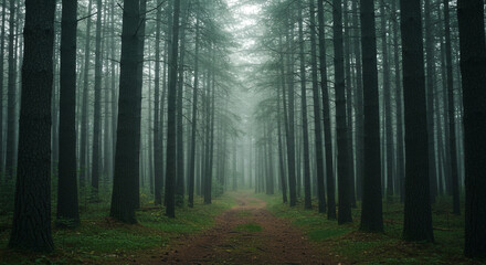 Obraz premium Tranquil Forest Path in the Mist