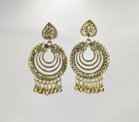 Traditional Gold-Tone Jhumka Dangle Earrings with Filigree Design