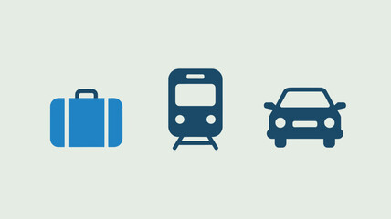 Set of travel icons simple flat vector design elements for transport and luggage isolated on white background