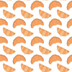 Seamless pattern with classic baked croissant. baked French breakfast food