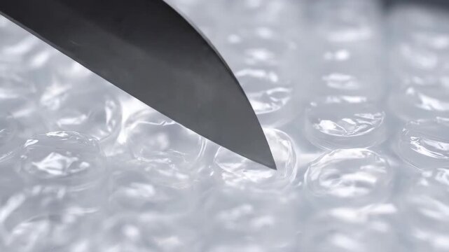 Knife Point Piercing Shiny Bubble Wrap For Destructive Satisfaction