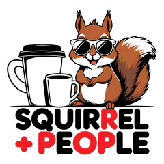 Funny Coffee Lover Squirrel Cartoon Wearing Sunglasses Art (Transparent Background)