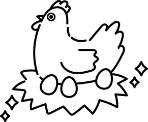 卵を産むニワトリのイラスト　線画のみ