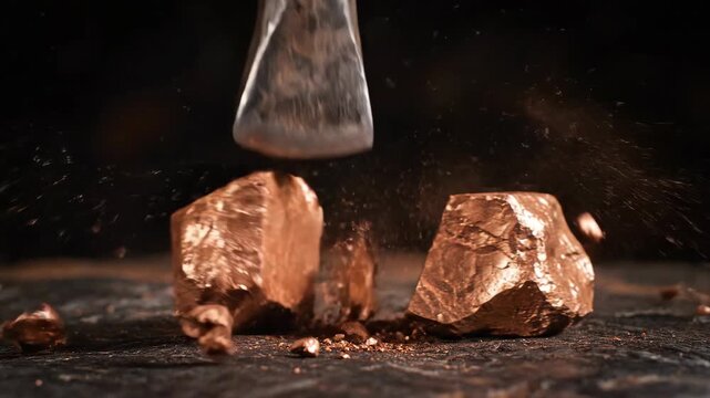 Hammer Strikes Golden Rock in Studio at Afternoon