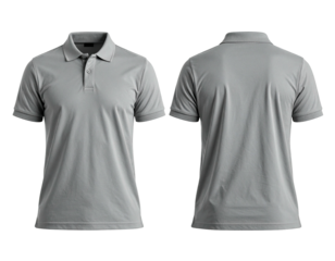 Front & back view of a classic short-sleeved gray polo shirt, studio shot