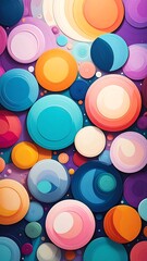 Colorful, overlapping circles in varying sizes and shades create a vibrant, abstract pattern