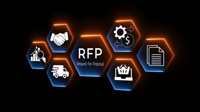 Request for Proposal Business Concept. Including procurement, bidding, contract management, and logistics. Motion graphics of online business idea. 4k video animation on the online business strategy.