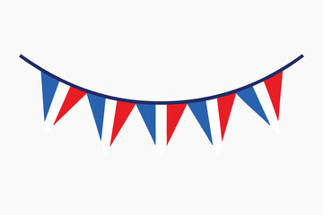 Red, White and Blue Triangular Pennant Banner Garland Illustration on a White Background