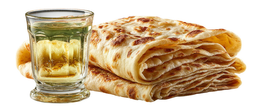 Delicious Flatbread and Glass of Drink with Transparent Background for Food Image