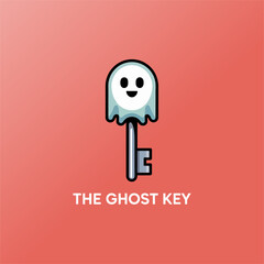 ghost key illustration, smiling specter handle, magical door access, whimsical locksmith branding, pastel gradient backdrop, vector