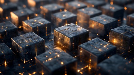 Luminous Intersections: An Abstract Assembly of Cubes with Glowing Pathways