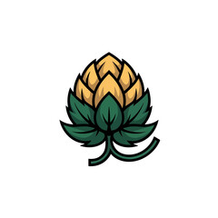 Hop cone emblem, craft brewing icon, green layered petals, botanical badge design, modern minimal vector logo