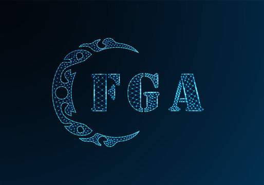 Low poly letter logo FGA design. FGA letter logo low poly vector design on blue color gradient background. FGA logo low poly design