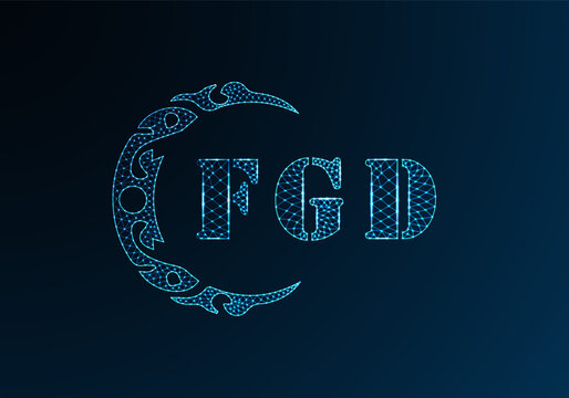 Low poly letter logo FGD design. FGD letter logo low poly vector design on blue color gradient background. FGD logo low poly design