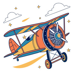 Colorful biplane flying through starry sky with clouds ©  MST RABEYA  BEGUM