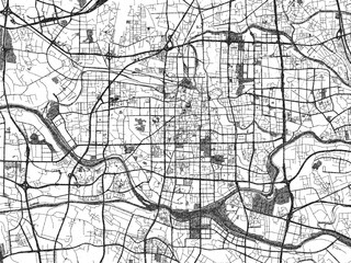 Poster-ready monochrome city map of Foshan, China, with detailed streets and rivers.