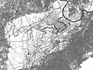 Naklejka premium City map illustration of Ganzhou, China, rendered in black and white sketch style.