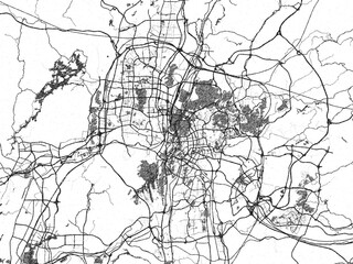 Naklejka premium Black and white cartographic illustration of Guiyang, China, in hand-drawn sketch form.