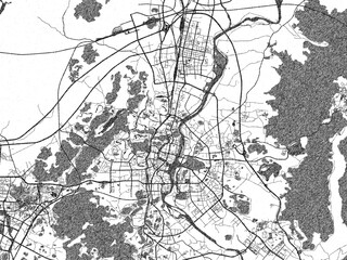 Naklejka premium Urban black and white map of Guilin, China, designed in a sketch style for prints.
