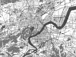 Obraz premium Monochrome hand-drawn map of Hangzhou, China, ideal for decorative and editorial use.