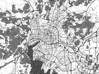 Artistic urban sketch of Kunming, China, detailed in black and white map form.
