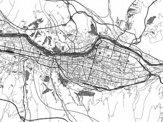 Naklejka premium Detailed black and white map of Lanzhou, China, in artistic sketch style.