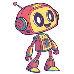 Cute cartoon robot with yellow head and red body character
