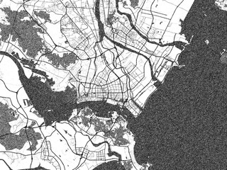 Obraz premium Black and white cartographic illustration of Shantou, China, in hand-drawn sketch form.