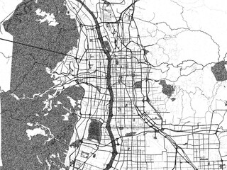 Naklejka premium Minimal poster-style map of Taiyuan, China, hand-drawn style in monochrome.