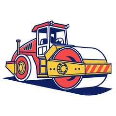 Red and yellow road roller machine illustration construction vehicle